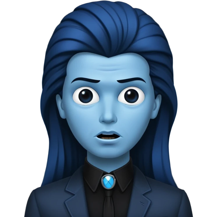 Wide Rick Astley with blue cursed Selene Delgado face with no eyes and Wide Rick Astleys blue and the background is pitch black emoji