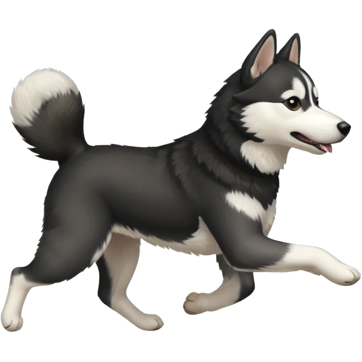 a black and white husky dog running towards the left facing left side profile emoji
