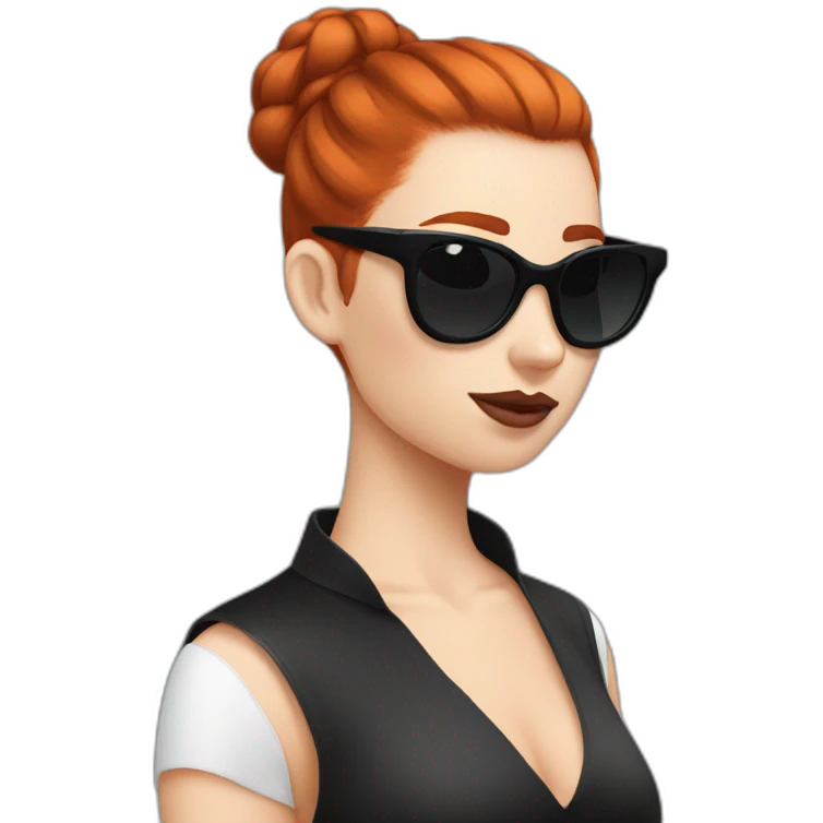 Bad Redhead girl bun Sun glass bun and wearing black with a cockatiel in the shoulder emoji