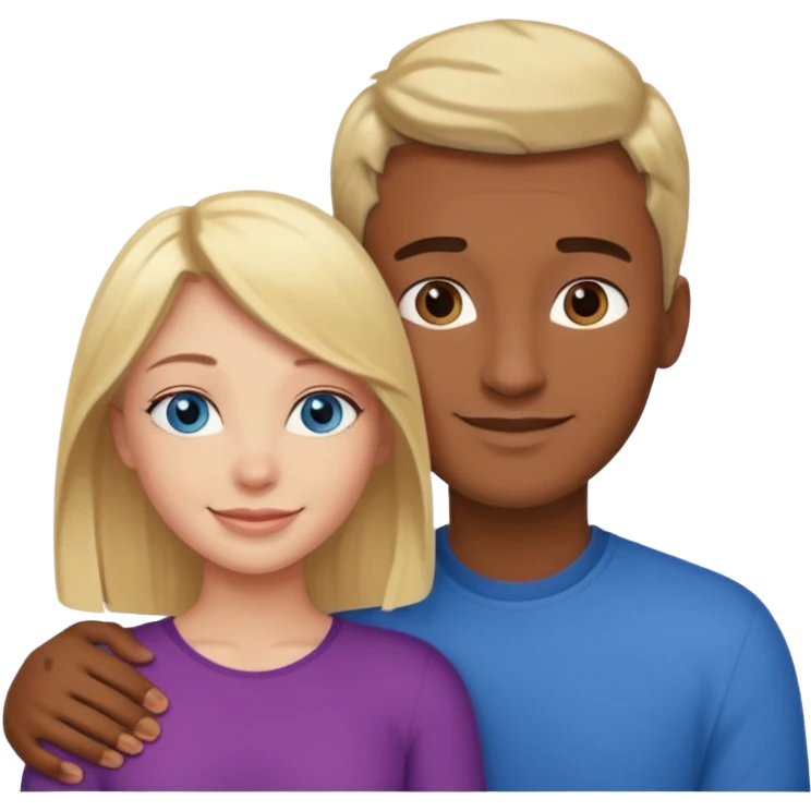 blonde hair blue eyes woman embracing a taller man who has brown skin and dark brown hair emoji