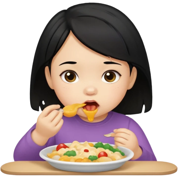 eating food well baby with black hair girl emoji