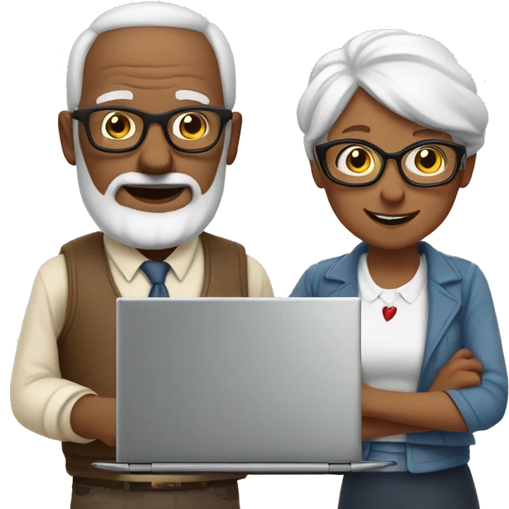 white and nerd Grandparents in Day St Valentines with laptops emoji