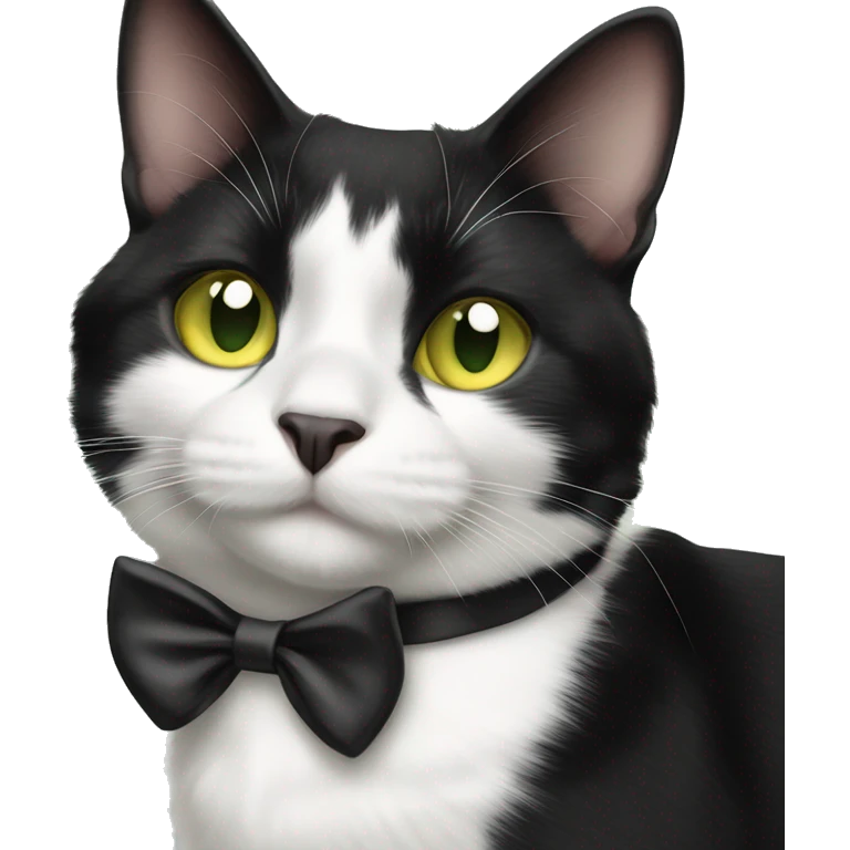 Cute black and white harlequin tuxedo cat with yellow green eyes emoji