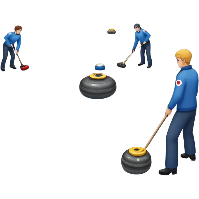 An icon showing a curling match on an indoor ice stadium, with a polished curling stone gliding toward the target and players sweeping. Spectators watch from stands, and flags hang above the rink. Transparent background highlights strategy and focus in the sport of curling. emoji
