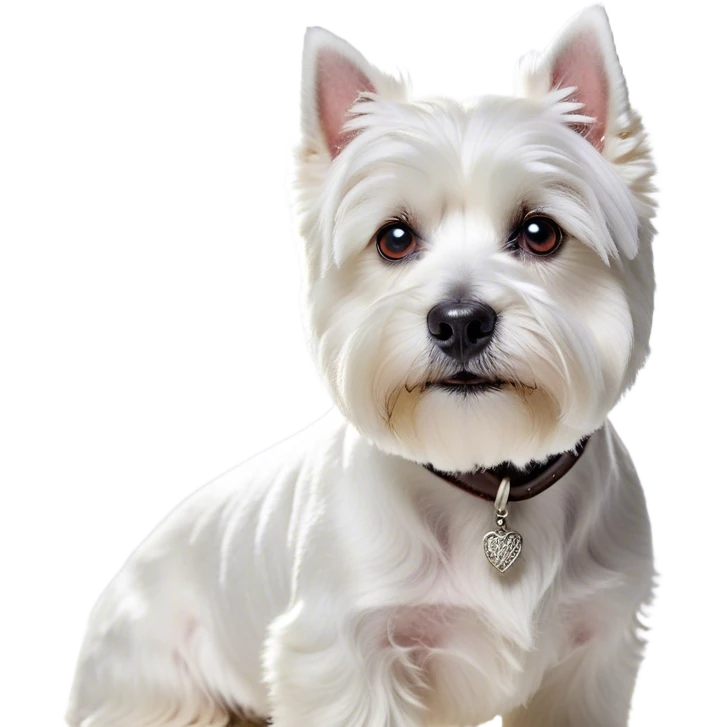 Cinematic Noble West Highland White Terrier Portrait Emoji, Poised and regal, with a compact, sturdy build and a pristine, well-groomed pure white coat, deep-set soulful dark eyes, Simplified yet sharp and sophisticated features, highly detailed, glowing with a soft, dignified glow, high shine, intelligent and loyal, stylized with an air of confidence, focused and attentive, soft glowing outline, capturing the essence of a watchful and determined companion, so majestic it feels as though it could trot out of the screen with effortless authority! emoji