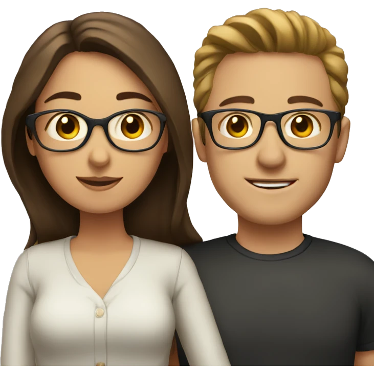 couple, woman with brown hair and man with glasses emoji