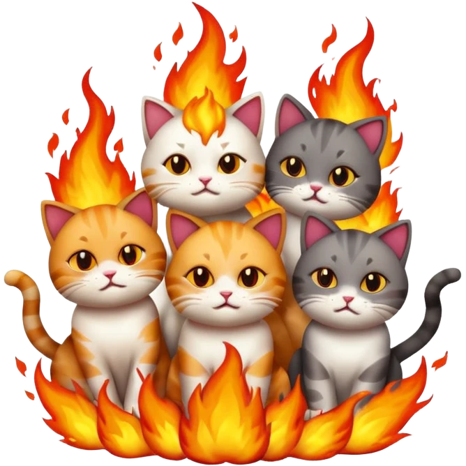 Horde of fighting cats on fire emoji