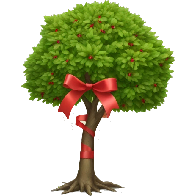 young tree marked with red ribbon emoji