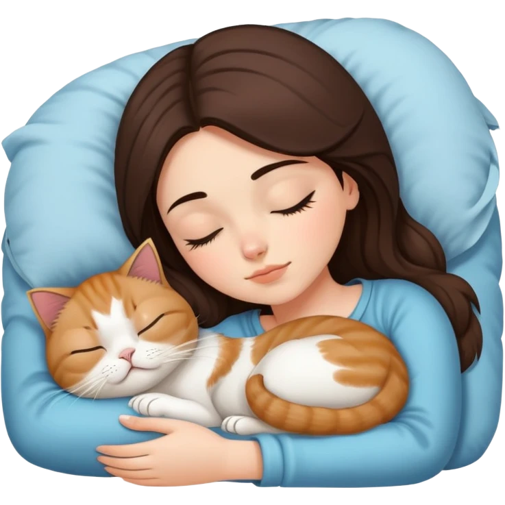 brunette girl sleeping with a persian cat emoji