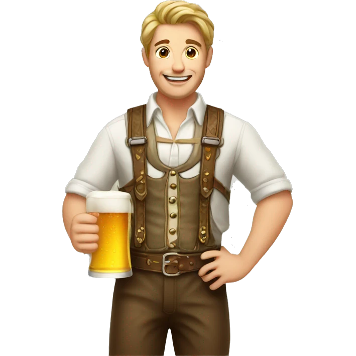man in lederhosen holding beer emoji