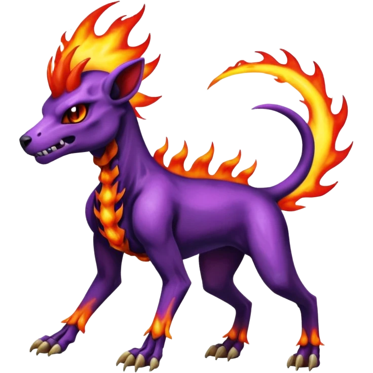 Badass purple skeletal cool shiny Houndoom-Charmeleon-Fakémon-hybrid-creature (full body)  with flamey Mohawk  emoji