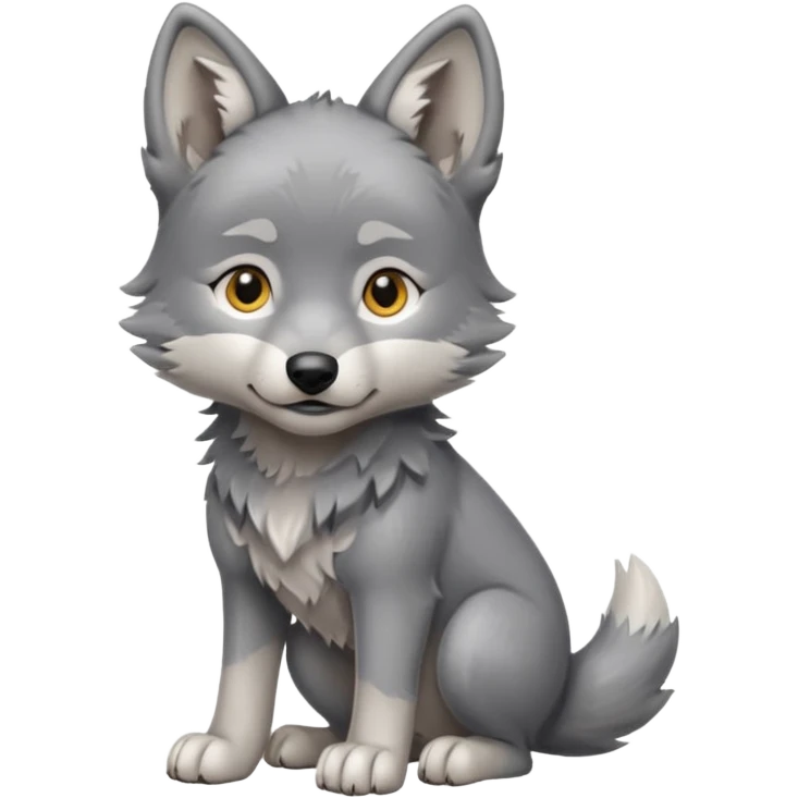Wolf pup with soft fur and alert ears, half body, standing emoji