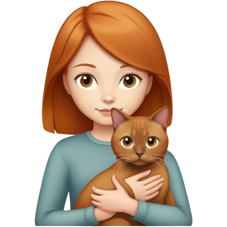 Ginger hair girl holding brown Burmese cat  emoji