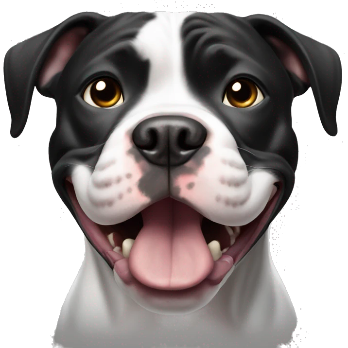 Black and white pitbull making a funny face emoji