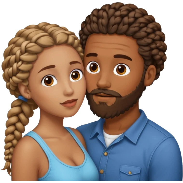 brown skin man with beard and braids making out with a white woman with curly brown hair  emoji