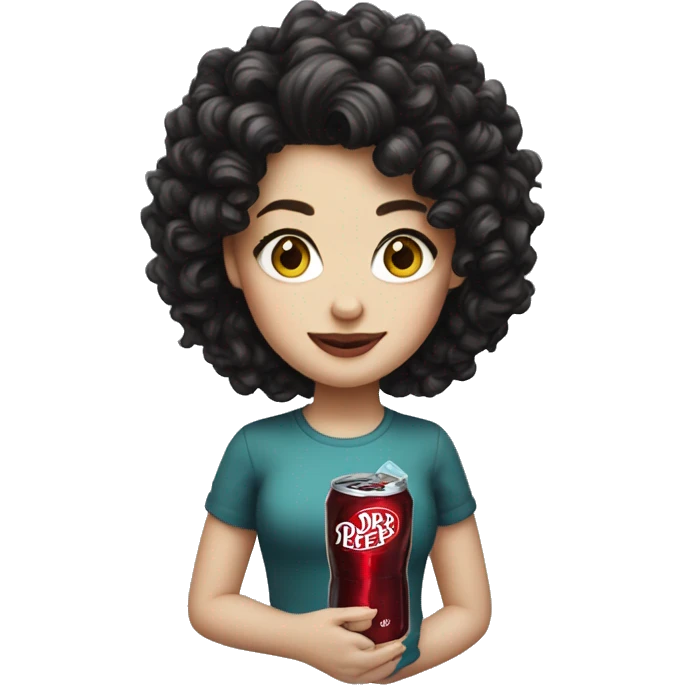 white girl with black curly hair holding a dr pepper  emoji
