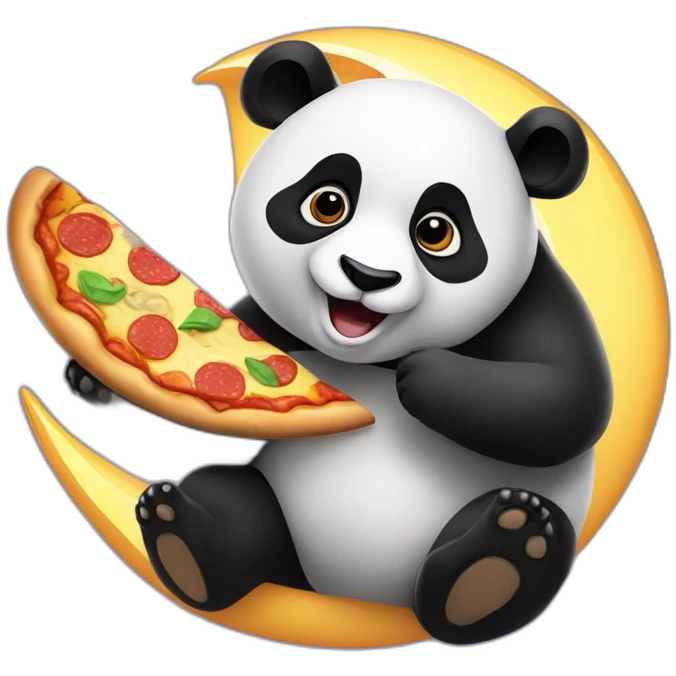 Panda sits on the moon and eats pizza emoji