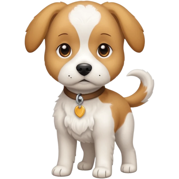 a full body white beagle x maltese x chi dog the size of a kelpie with light brown ears and a light brown patch on one eye emoji