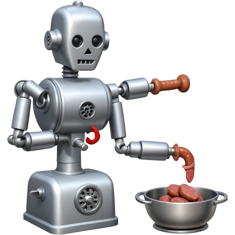 a robot that has a meat grinder for a head. 2 arms that stuff meat into the meat grinder and sausage links come out of the rear. The robot hovers emoji