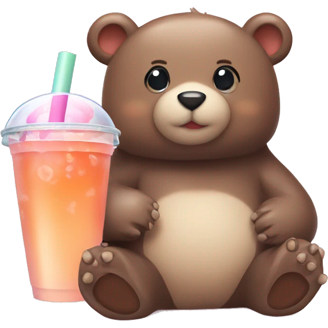 Kawaii bear drinking bubble tea emoji