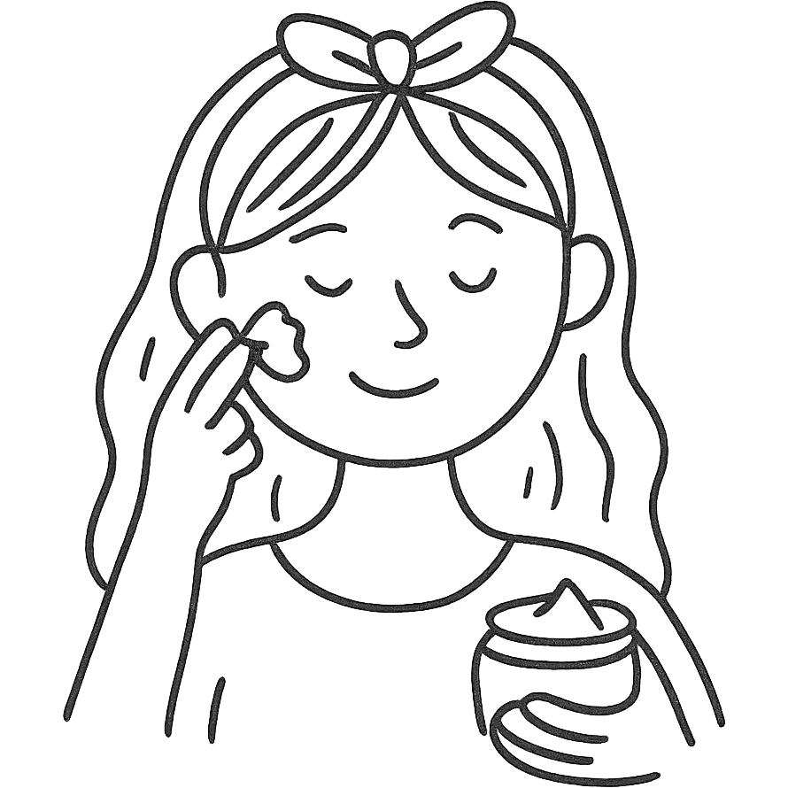 girl making skincare, hand-drawn outlined icon, playful lines emoji