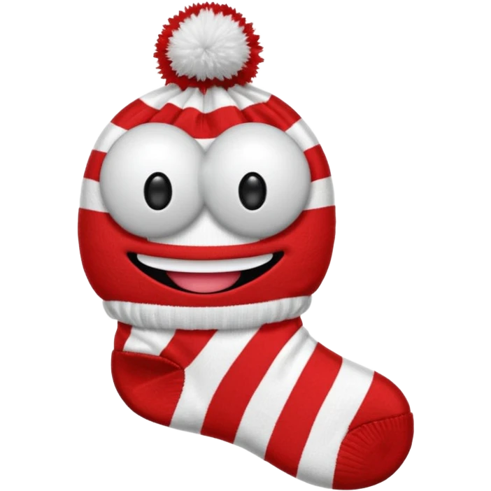 sock puppet with button eyes, red and white sock emoji