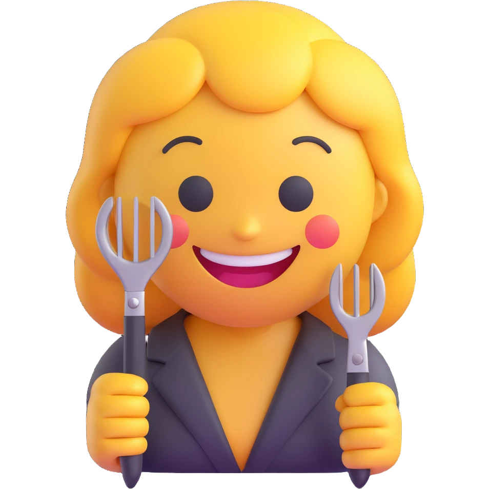 3D smiley emoji, circular shape, hairdresser with scissors and comb, smiling face emoji