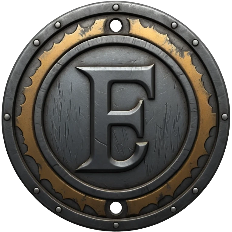 Minimal emoji, gothic metal coin made of black steel, engraved number f at the center, ancient industrial aesthetic, worn metal texture, no glow, no neon, flat emoji design, centered, transparent background emoji