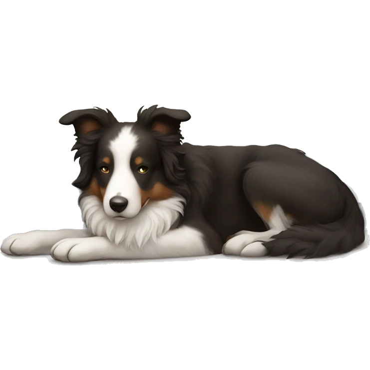 Curly brown haired girl sleeping with a black and white border collie emoji
