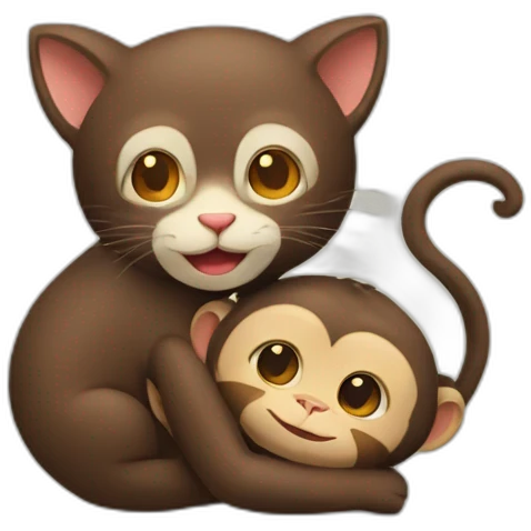 cat and monkey hugging emoji