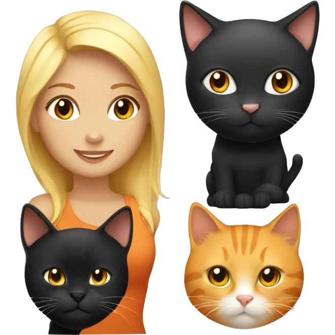 An orange cat and a black cat with a blonde hair female emoji
