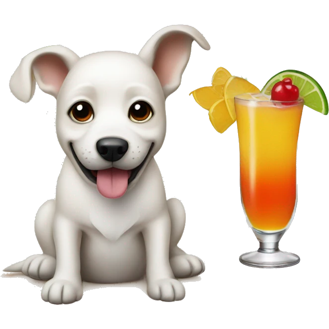 Dog on a beach with a cocktails emoji