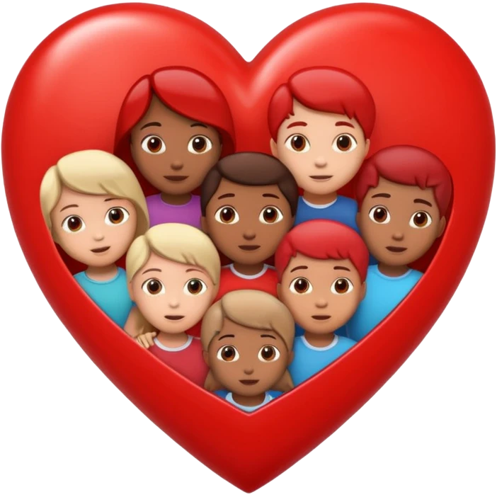 big heart with several small child figures inside emoji