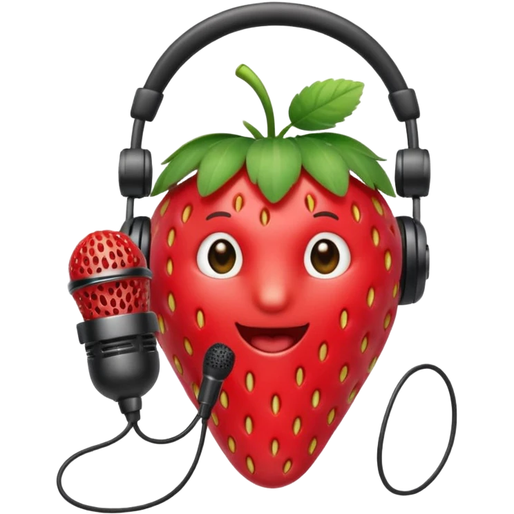 A strawberry holding mic and wear headphone emoji