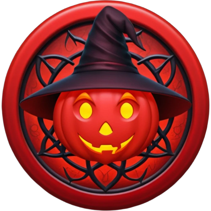 iOS emoji, dark fantasy magic seal, witch symbol, web pattern, red glow, minimal clean style, dark fantasy, dark atmosphere, black and red colors emoji