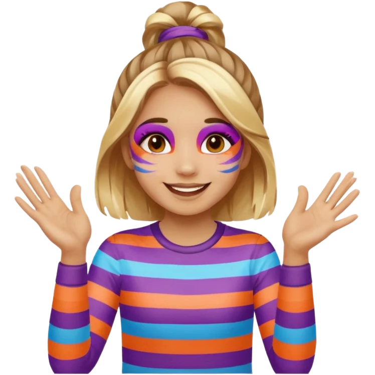 A cheerful girl with face paint stripes, clapping her hands with joy. emoji