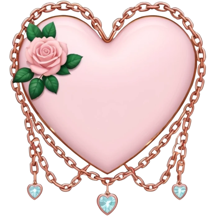 Rose-gold heart shape with chains and crystals and pastel pink roses adorning it emoji