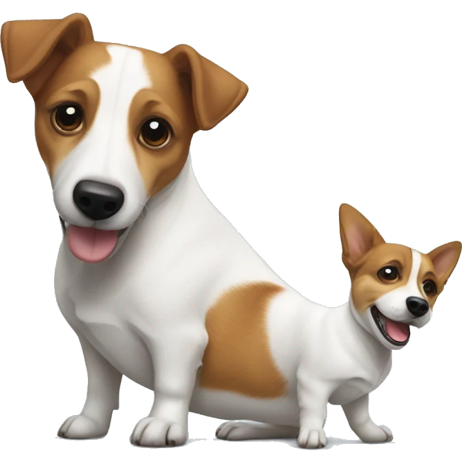 jack russell broken stands near corgi emoji