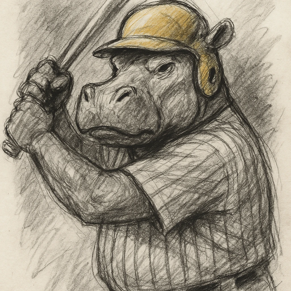 hippo holding a baseball bat, wearing a yellow helmet, pinstripes outfit emoji