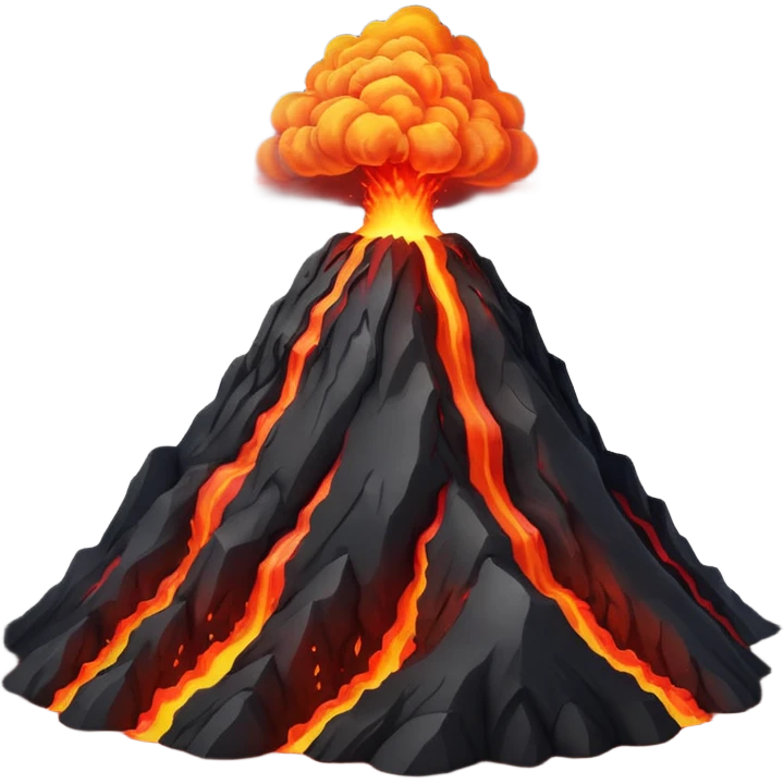 Apple-style 3D emoji of an erupting volcano, dark rocky mountain with a bright red lava flow and glowing orange eruption at the top, some smoke coming out, colorful and cartoonish but realistic enough, no background emoji