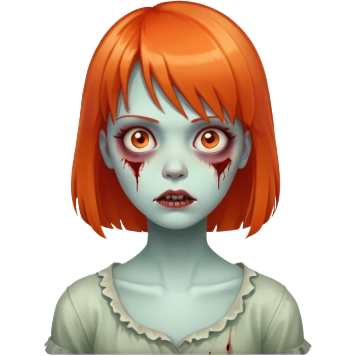 zombie girl with orange red hair and bangs emoji