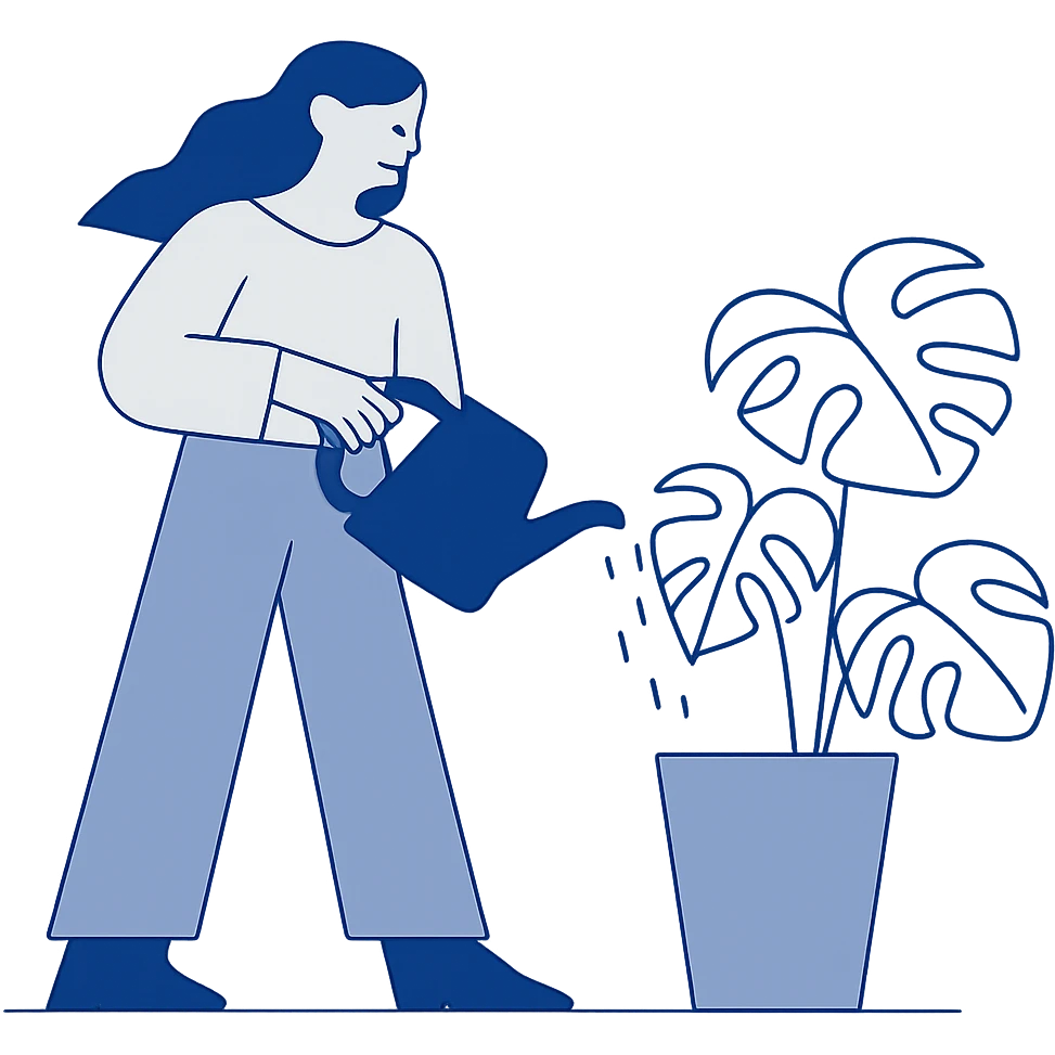 woman watering her monstera plant emoji