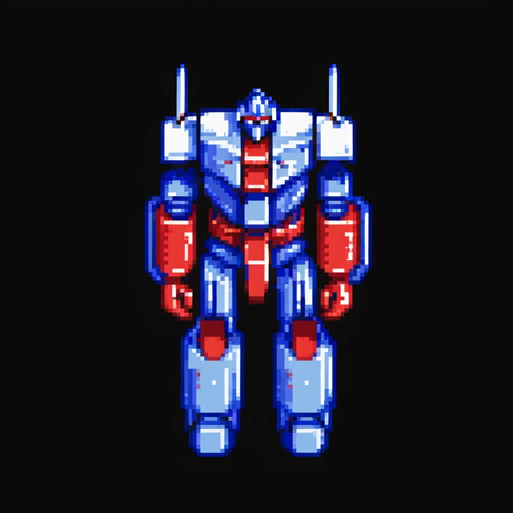 Optimus Prime, pixel art style, blocky shapes, classic red and blue, no text emoji