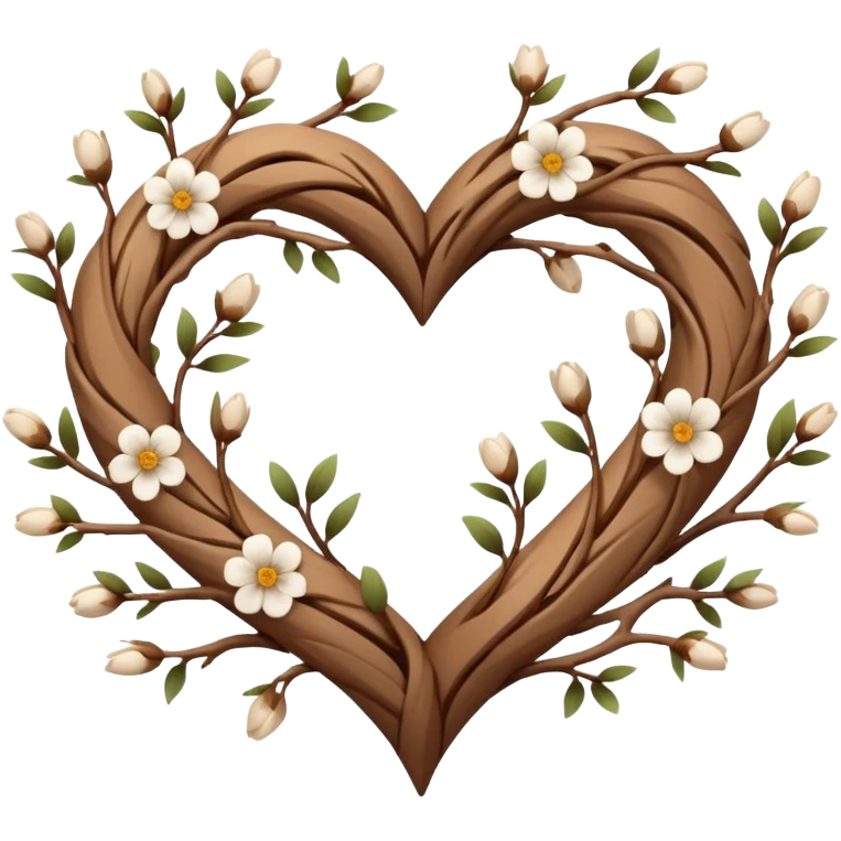 Natural minimal branches with a few flowers in a twisty heart shape emoji