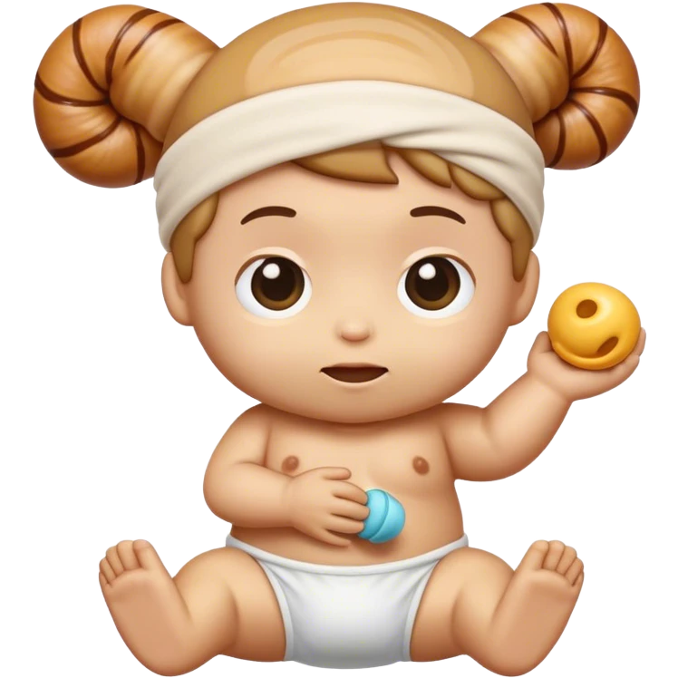 Sticky bun emoji that looks like a baby with diaper and rattle emoji