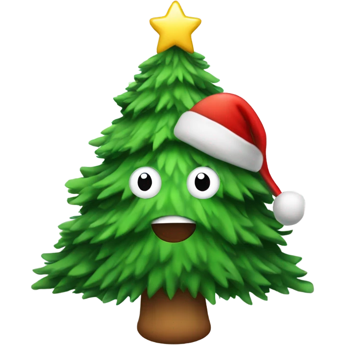 Christmas tree with a face and santa hat emoji