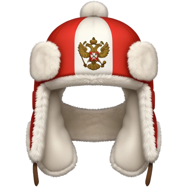 Ushanka hat with Russian flag emblem, furry winter hat with ear flaps down emoji