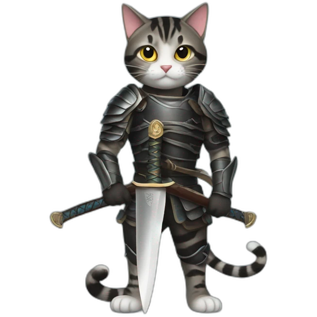 Black mackerel tabby cat holding sword emoji