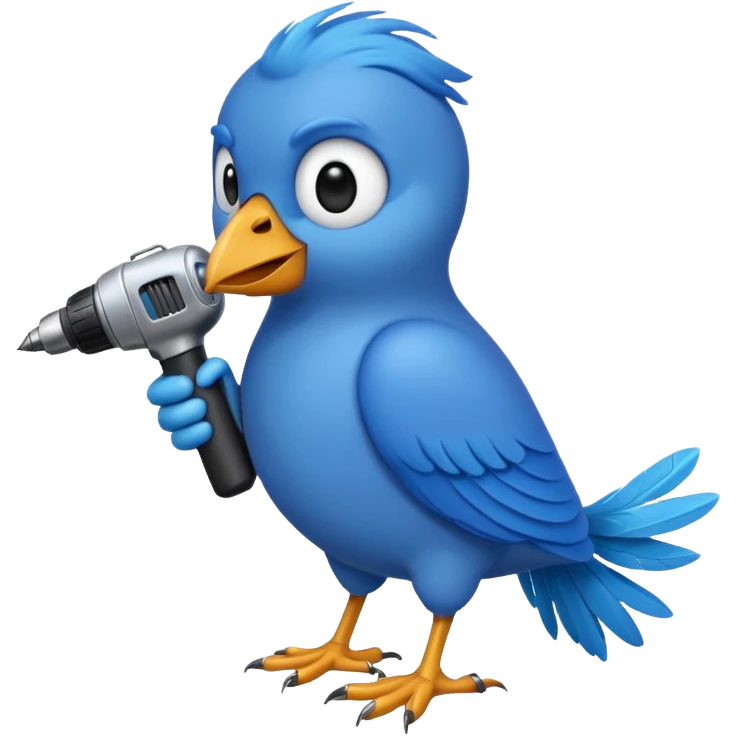 A blue Twitter bird holding a drill emoji