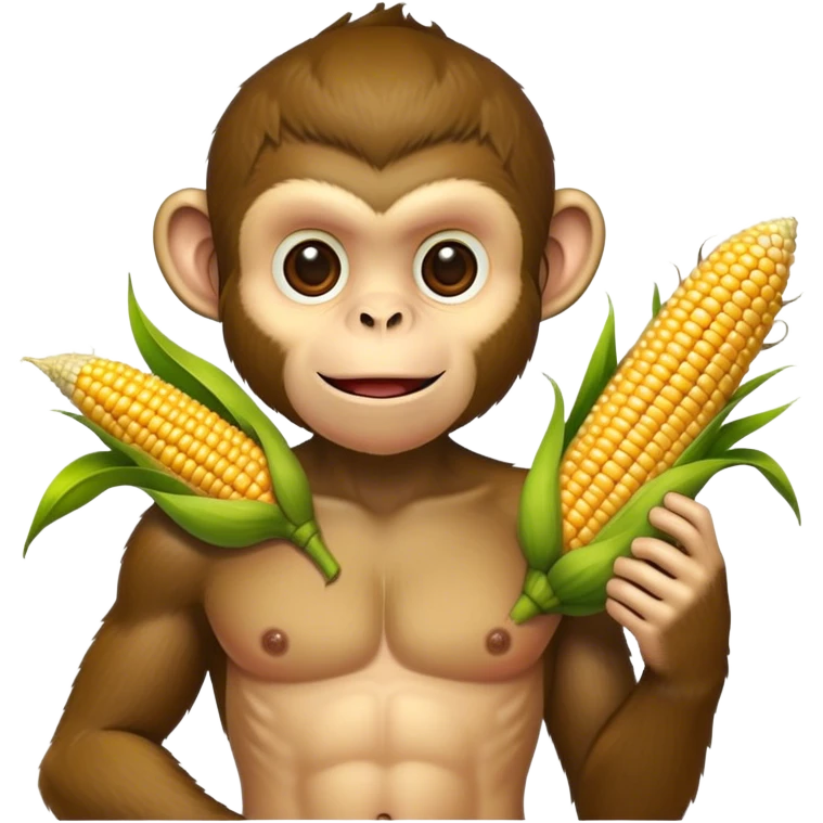 Monkey face with man body and holding corn emoji